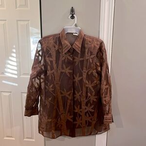 Vintage Transparent Brown Boho Botanical Blouse